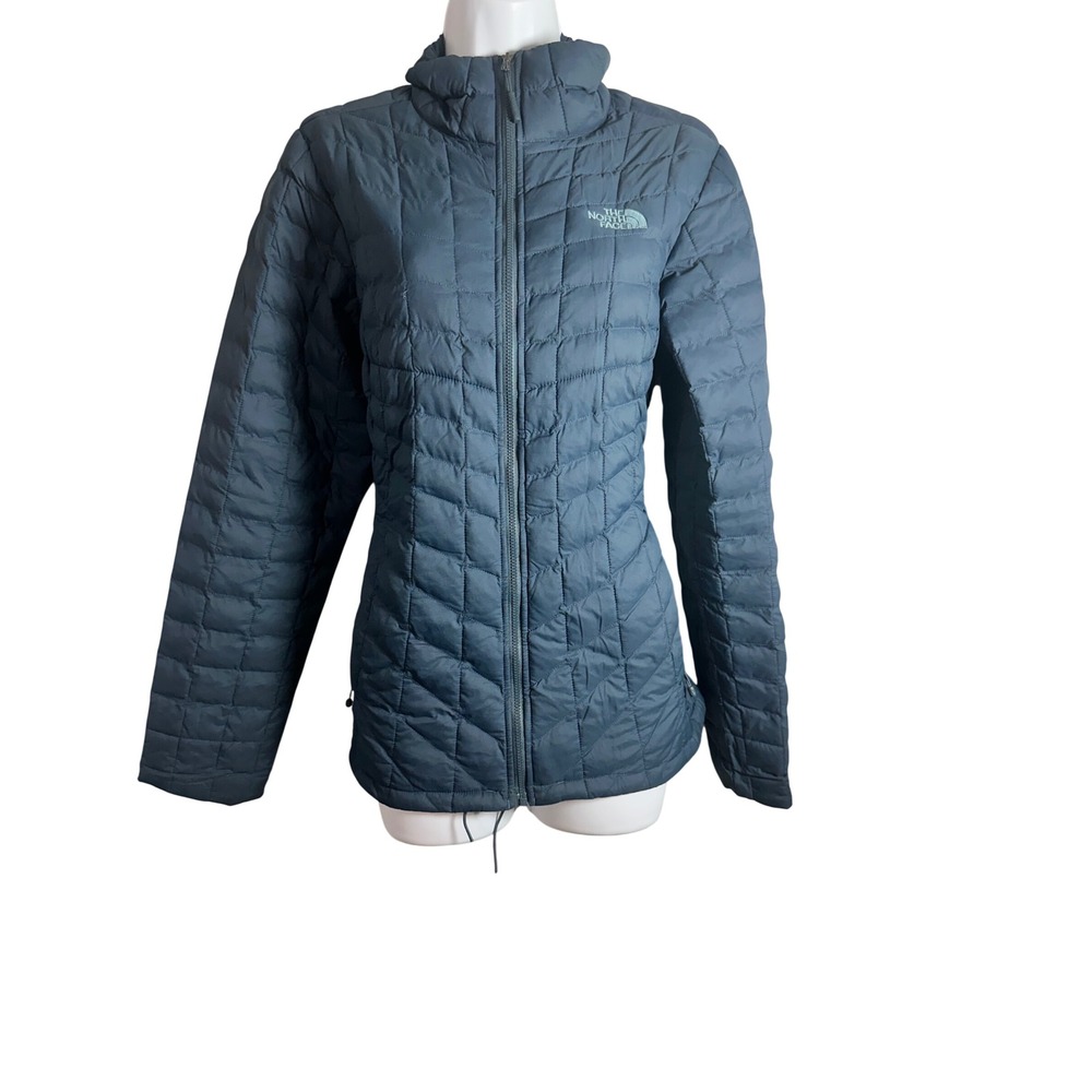 The North Face Womens ThermoBall Full Zip Quilted Puffer Jacket Blue Size M